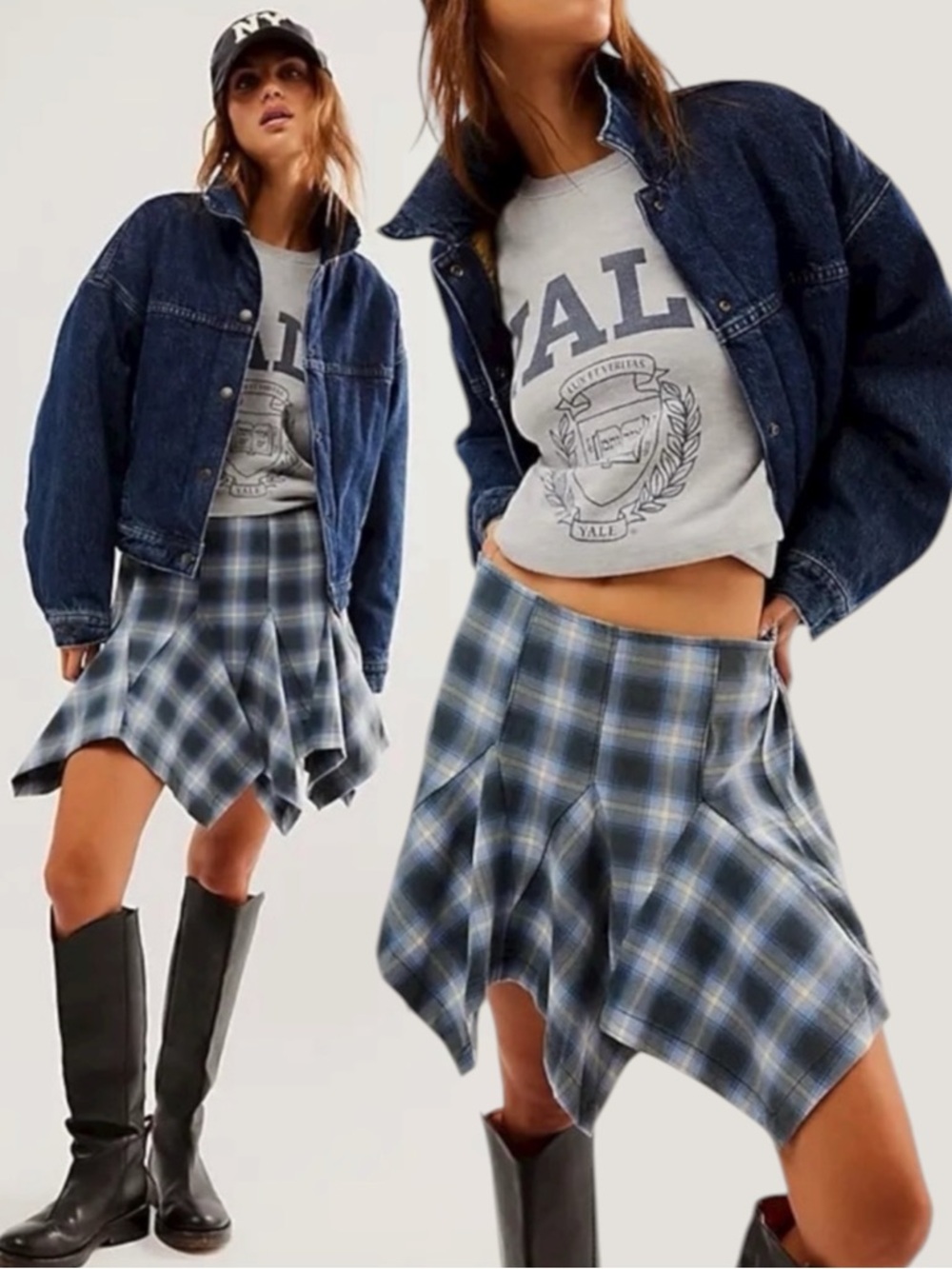 Free People Fairy Grunge 90s Xia Tartan Plaid Mini Skirt Size Medium Shark Bite